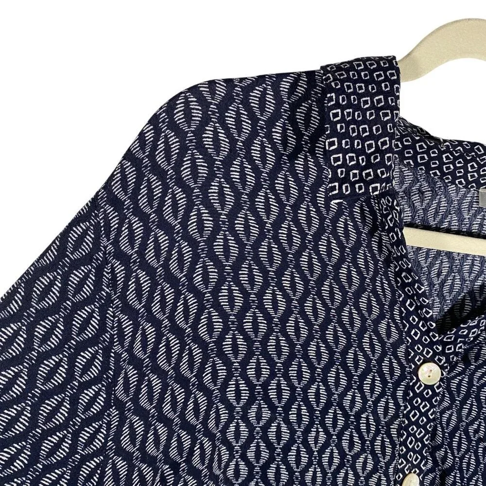 Habitat Clothes To Live In Navy & White Button Down Tunic Shirt Geometric XXL - Picture 2 of 10